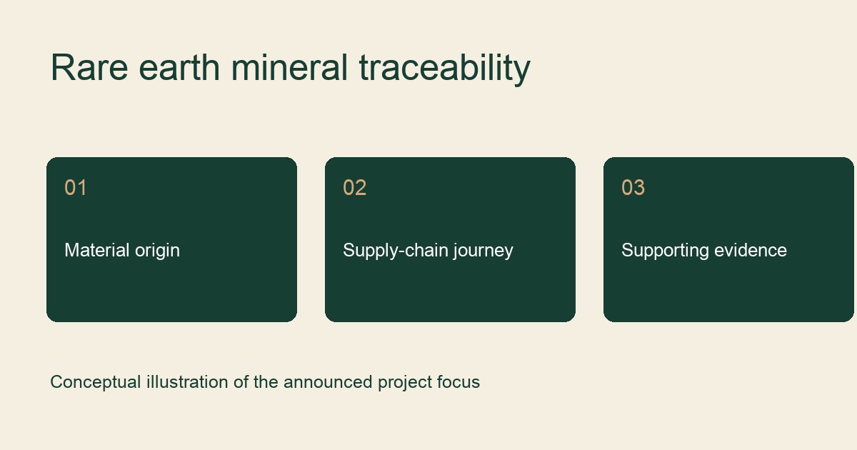 Three conceptual stages under Rare earth mineral traceability: material origin, supply-chain journey, and supporting evidence